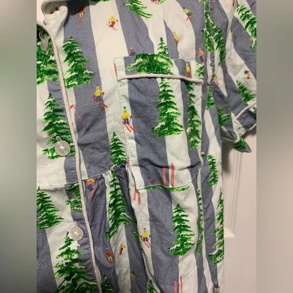 Sant and Abel Gray Malin Pajama Set Top Shorts Trees Skiers L Cotton